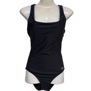 SPEEDO Ultraback Racer One Piece Swimsuit Black/Purple Trim Size 8